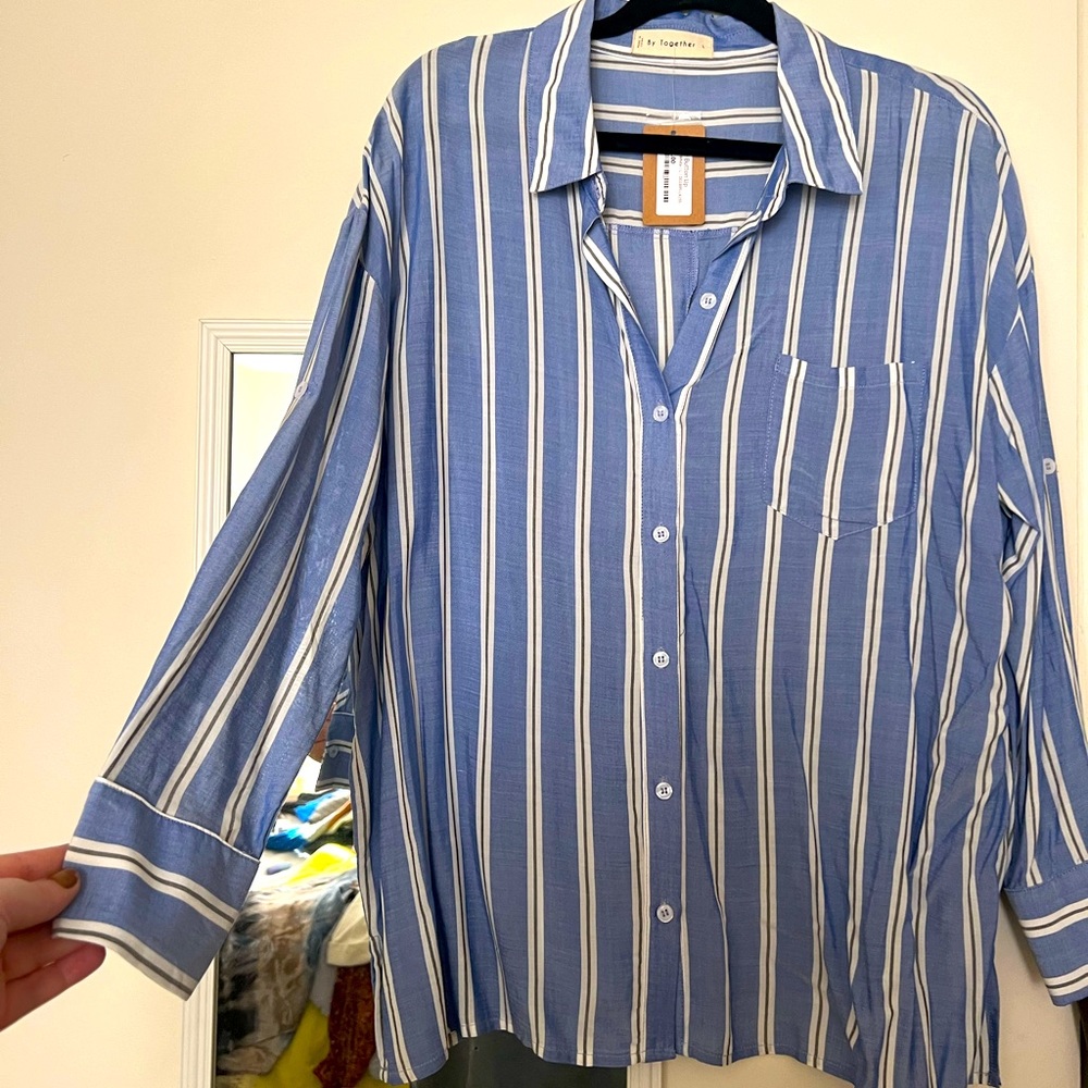 Striped button down blouse